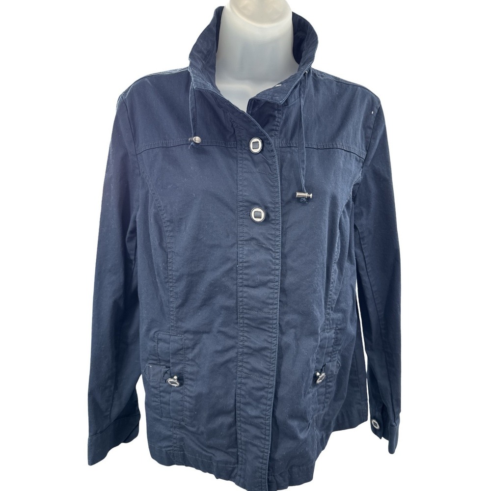 Tribal Women's Utility Jacket Size‎ 6 Navy Blue Button Zip Front Pockets